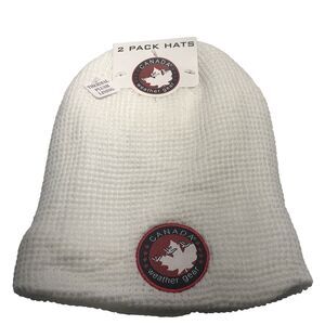Canada White Black 2 Pack Knitted Beanie Hats Thermal Plush Lining Unisex Winter